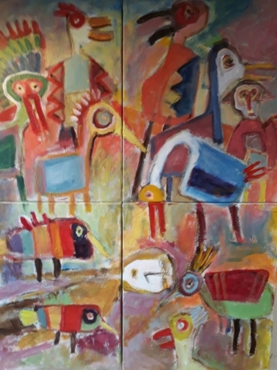"Underlige Fugle" nr.2. (100x120 cm))